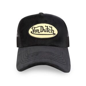 NWT black velvet VonDutch Trucker Hat with embroidered logo